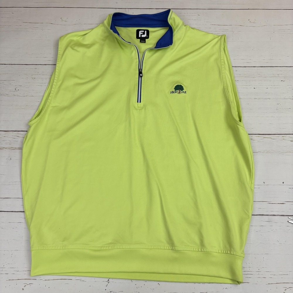 FootJoy Golf Vest Large Mens Yellow Hide Out Golf 1/4 Zip Pullover Sleeveless